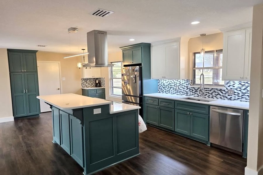 Custom kitchen remodel Waco TX – teal cabinets full view