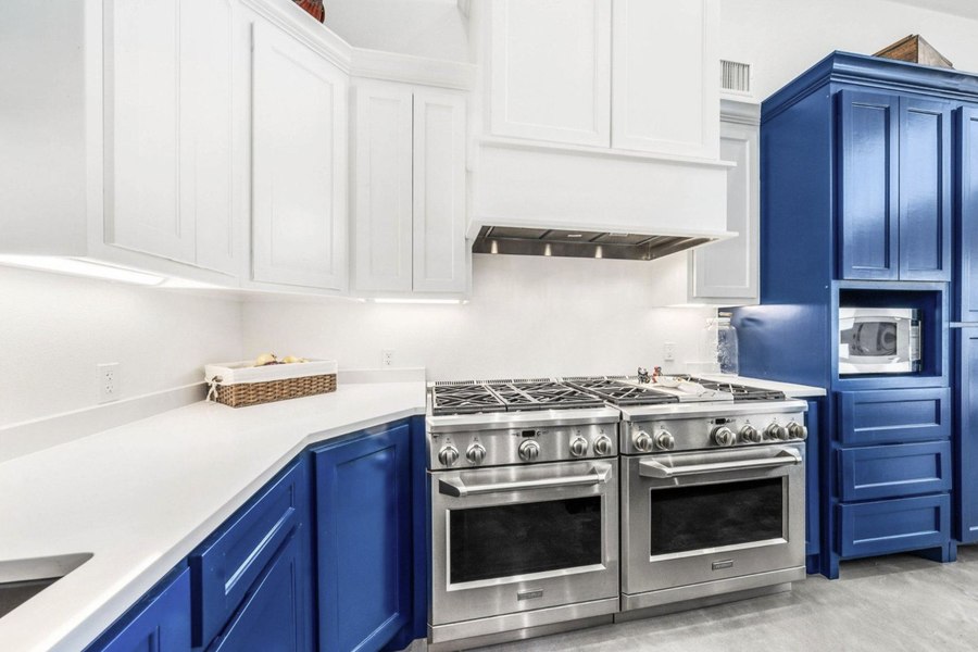 Blue and white kitchen remodel Waco TX by Gene's Home Care and Repair